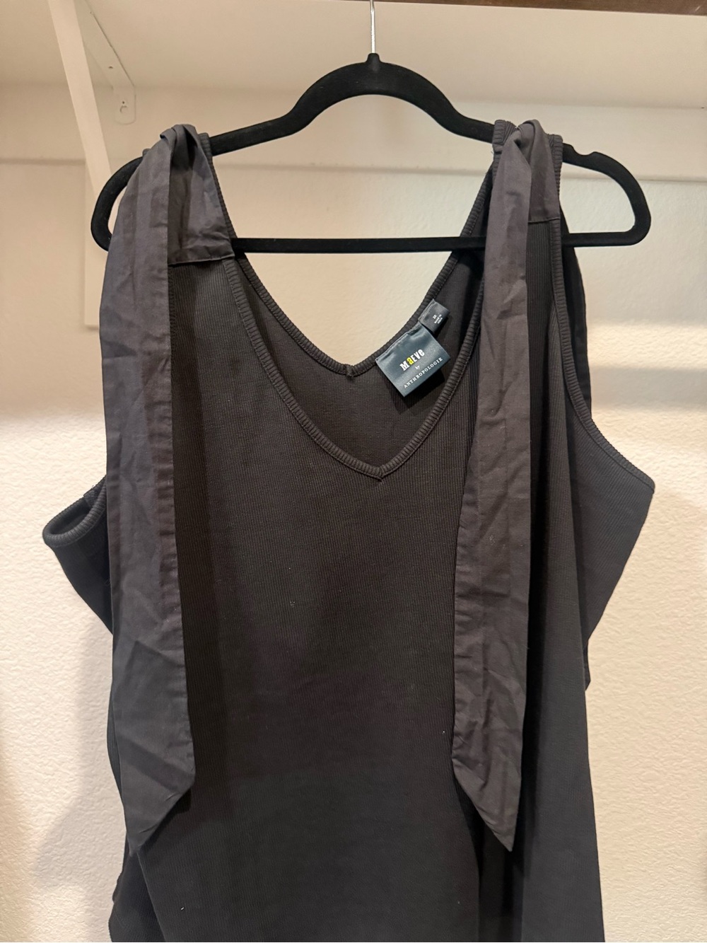 Anthropologie Black Tie-Shoulder V-Neck Women's Top - Picture 2 of 5
